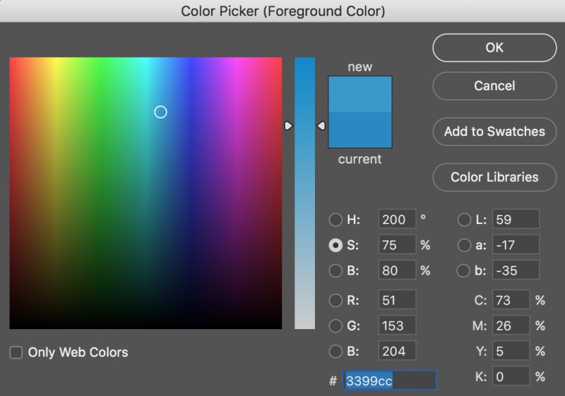 Ejemplo de cómo se ordenan los colores en Photoshop